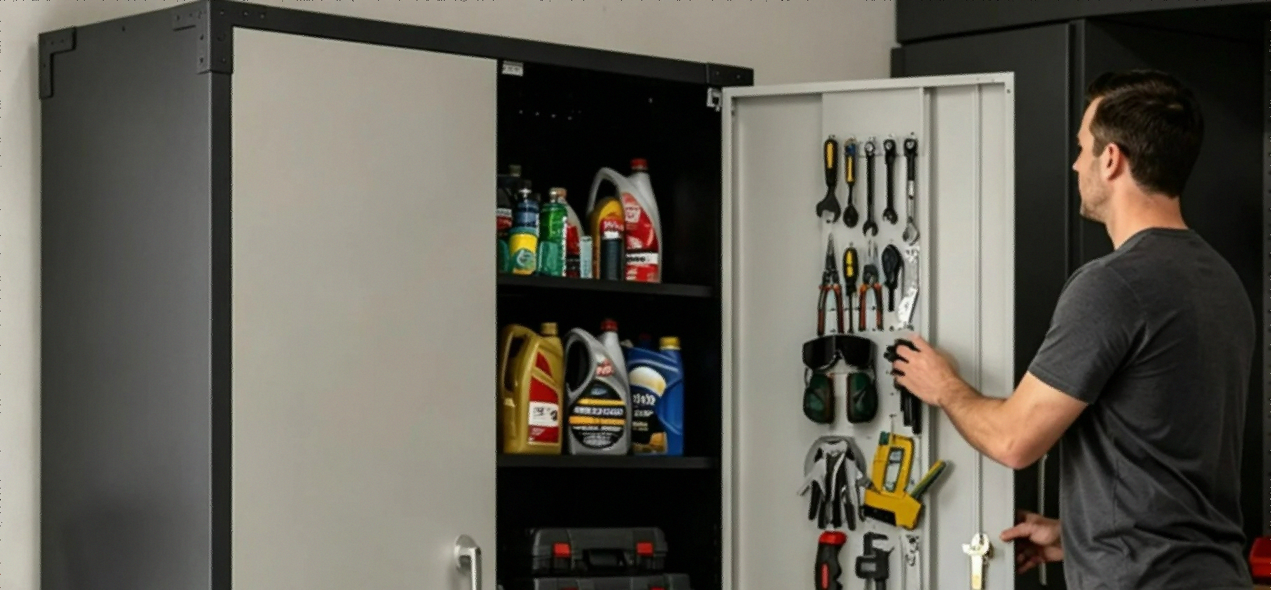 VINGLI Upgraded Wide & Deep Garage Storage Cabinet with Pegboards and Wheels