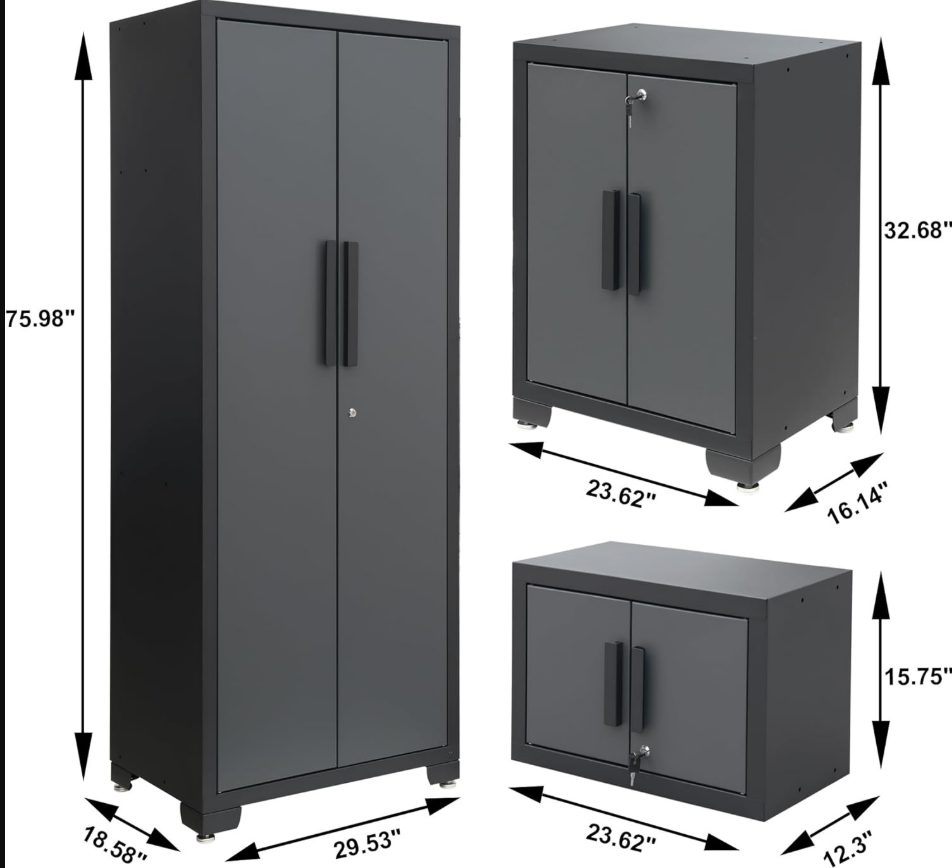 Torin tall locker, base cabinet, and wall cabinet dimensions