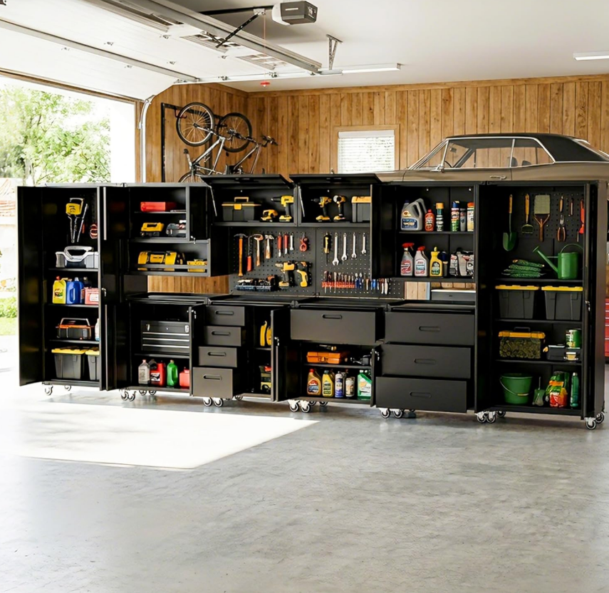 Top garage storage system brands comparison showing premium cabinet installations