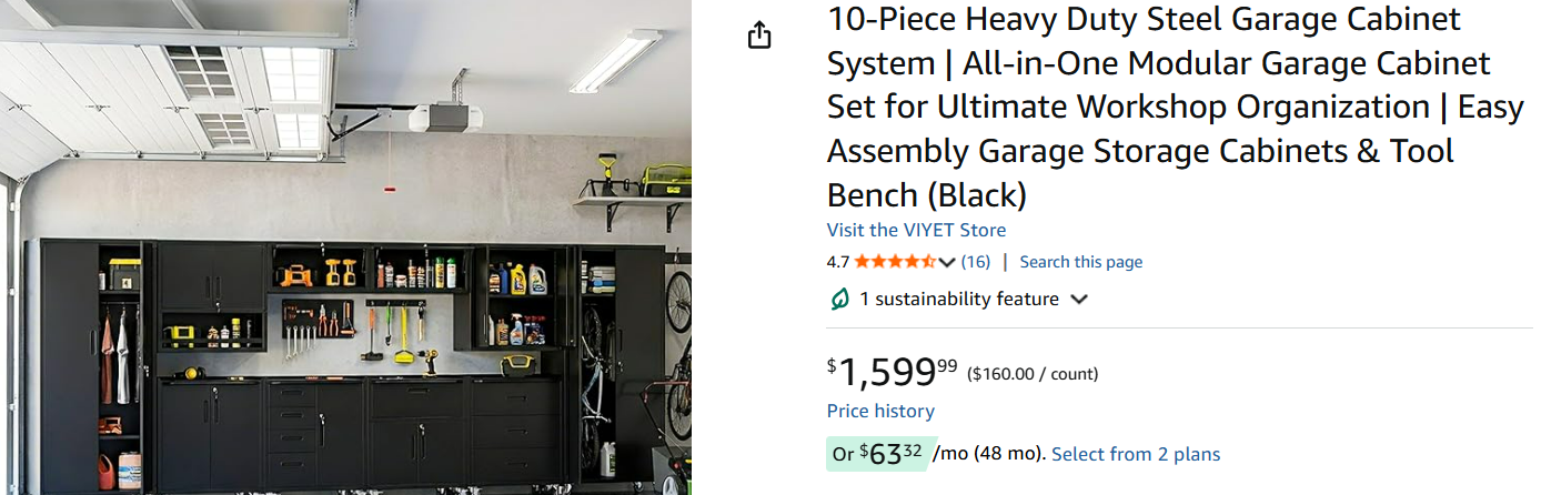 VIYET system features icon row showing adjustable shelves, 360 silent brake wheels, 2 safety keys, door handle, 125lbs each shelf, healthy materials